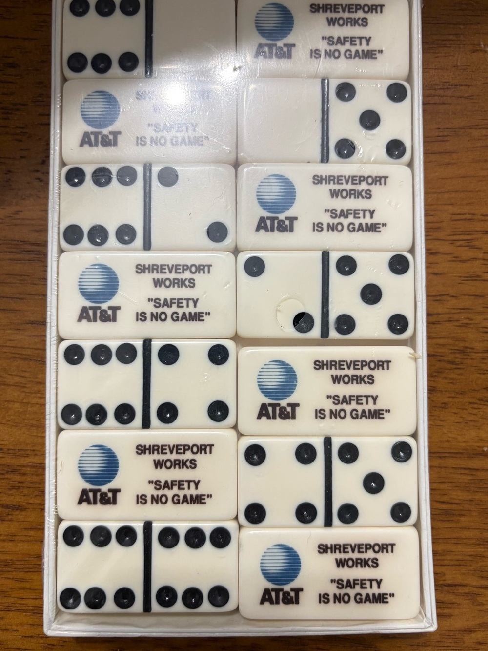 Branded White Domino Set - AT&T Shreveport Works Safety Message